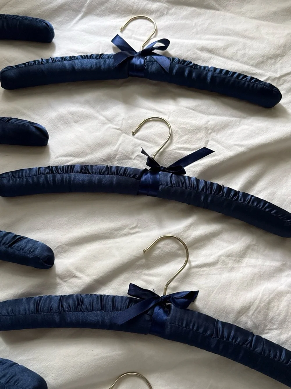 Set of 8 Navy Blue Satin Padded Hangers with Bows – Luxury Closet Decor